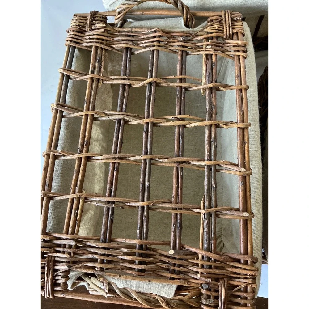 Rustic Twig Nesting Baskets Set of 3 Fabric Lined Brown Farmhouse Home‎